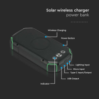 Външна батерия 30000 mah безжично зареждане Power Bank, соларна с фенер V-TAC, снимка 6 - Външни батерии - 44516051