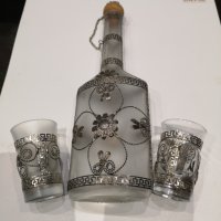 Сребърен(875) комплект СССР бутилка с две чаши-чаша за ликьор, снимка 1 - Други - 31353172