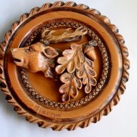 дърворезба пано -чиния за стена елен, снимка 1 - Антикварни и старинни предмети - 30057456