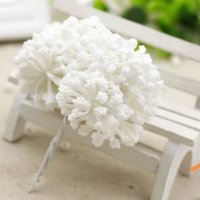 Сноп 12 бр Бели захарни тичинки с топче декоративни цветя бутониери декорация сватба ръчна изработка, снимка 1 - Други - 34327653