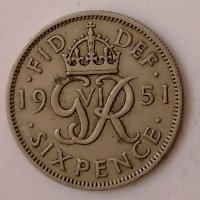 Великобритания 6 пенса 1951 с149, снимка 1 - Нумизматика и бонистика - 35181804