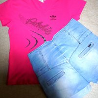 Блуза Adidas и къси дънкови панталони, снимка 2 - Къси панталони и бермуди - 29246174