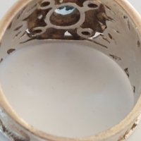 Стар дамски сребърен пръстен с аквамарин и малки бели сапфири, снимка 4 - Пръстени - 39350898