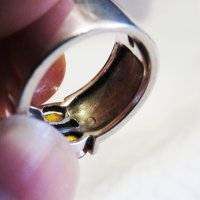 Стар марков мъжки сребърен пръстен с красиви желти сапфири -  стар внос от Щати, снимка 8 - Пръстени - 29499201