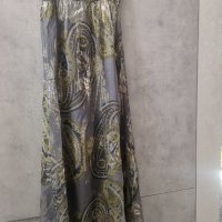 Бутикова Рокля от Естествена коприна, нова, сиво и златно, размер L, снимка 4 - Рокли - 42472238