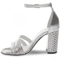 УНИКАЛНИ сребристи сандали на широк ток, снимка 3 - Дамски елегантни обувки - 39945848