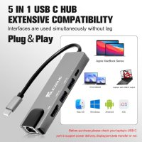 USB C хъб, 5-в-1 USB C към HDMI, USB C многопортов адаптер с Ethernet, 4K HDMI, 100W мощност и 2 USB, снимка 3 - Кабели и адаптери - 42280927