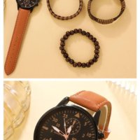 Мъжки часовник с 3 бр. комплект гривни, снимка 2 - Мъжки - 44322976
