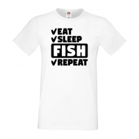 Мъжка тениска Fish 1,Eat,Sleep,Fish,Anime,Repeat,Ядене,Спане,Риба,Подарък,Повторение,Празник,, снимка 2 - Тениски - 36418956