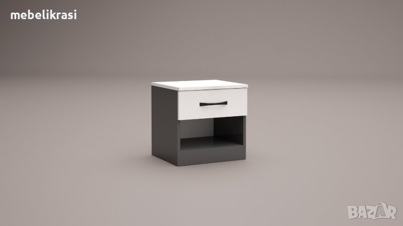 Нощно Шкафче Аполо 1-антрацит гланц/ бяло гланц, снимка 1