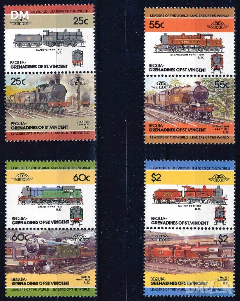  	Сейнт Винсент и Гренадини /Бекия/ 1985 - Leaders of the World 3 локомотиви MNH, снимка 1