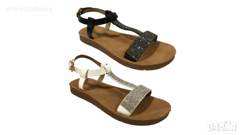 Дамски сандали на равна подметка с камъни, снимка 1