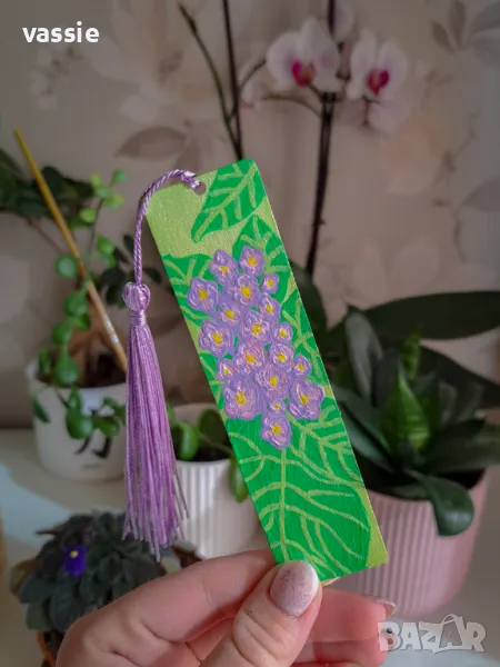 Ръчно рисуван дървен книгоразделител, снимка 1