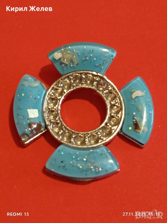 Колие МОРАНО с тюркоазени детайли и сребрист метален елемент с кристали 52175, снимка 1