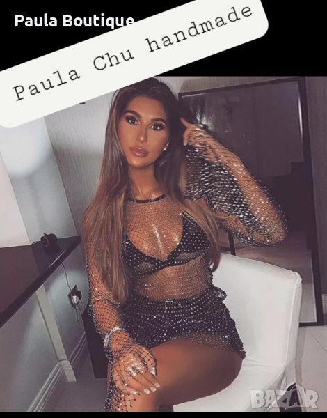 Рокля с камъни мрежа черна, снимка 1