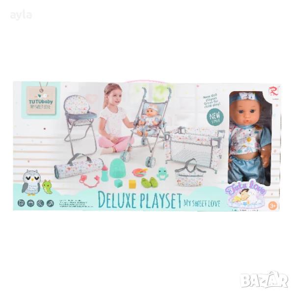 Кукла 36cm сет с легло,кошара и стол, снимка 1