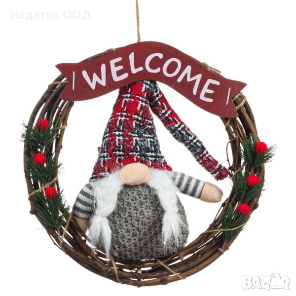 Коледен венец, Гном с плитки, 35 см, снимка 1