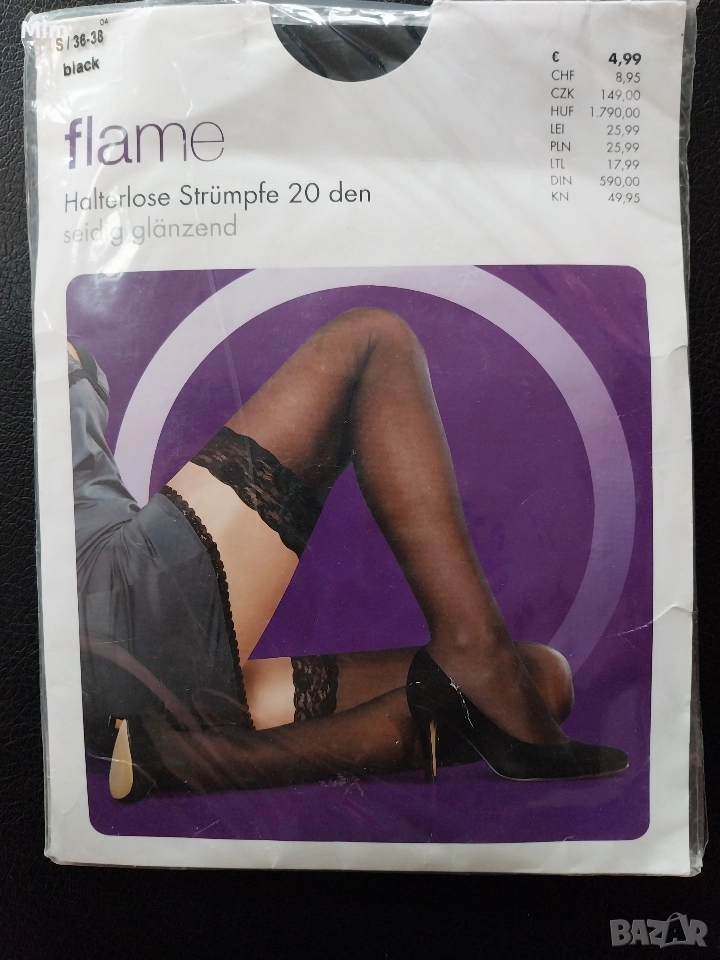 Дамски черни чорапи ликра с дантела , снимка 1