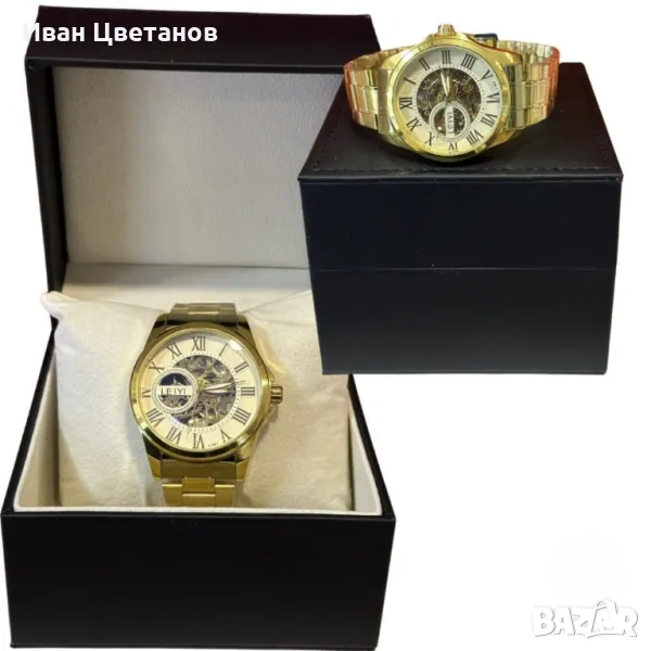 Елегантен и прецизен мъжки златист часовник LEIYI, снимка 1