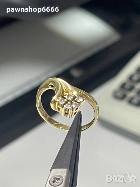 Златен пръстен 14 карата с брилянти 0,12 tcw, снимка 1