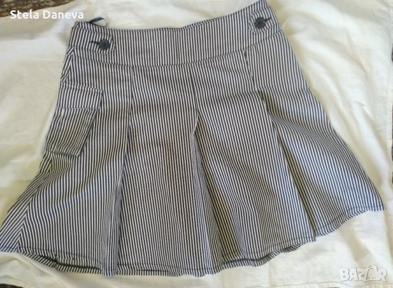 Раирана разкроена пола в тъмносиньо и бяло - раЗмер М, снимка 1