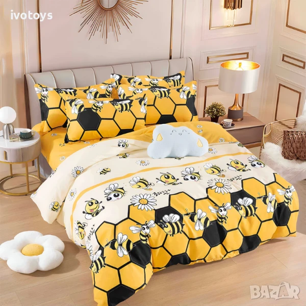 Двулицево спално бельо с ластик, 6 части - Модел WS17319, снимка 1