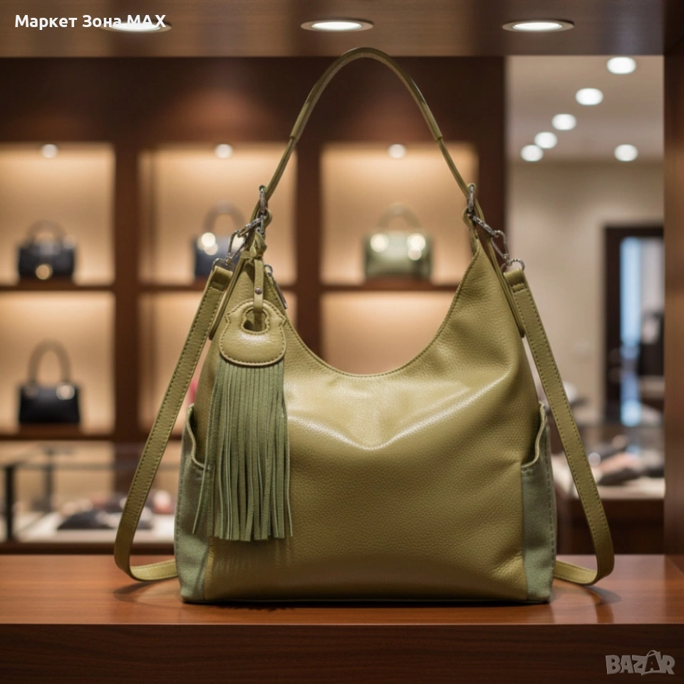 Дамска чанта с висулка и странични джобове в 7 цвята — стилна, вместителна и практична, снимка 1