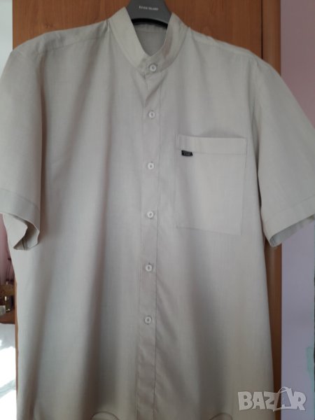 Мъжка риза къс ръкав цвят светлобежов размер XL-2XL, снимка 1