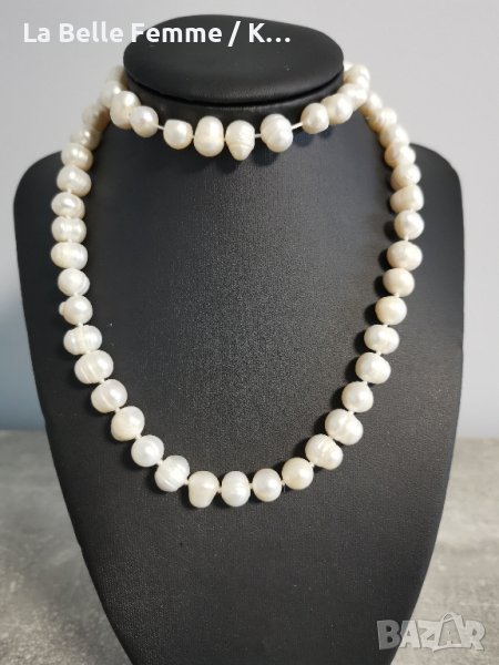 Комплект колие и гривна от големи естествени перли, снимка 1
