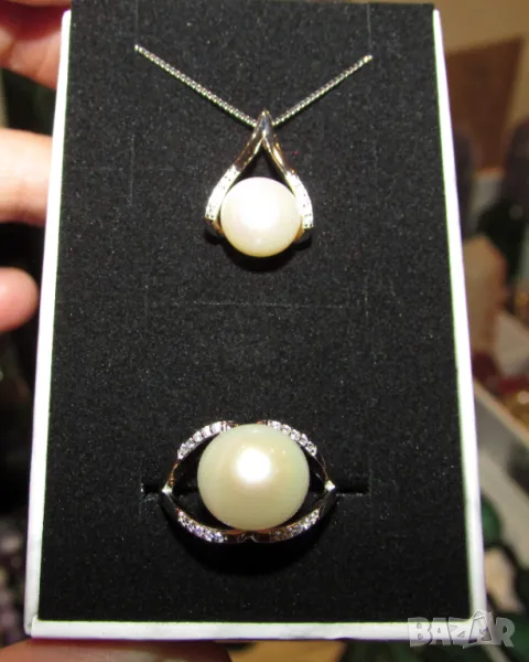 925 Сребърен комплект с перли подходящ за подарък, снимка 1