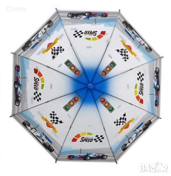 Чадър тип  бастун за дъжд Автоматична детска синя формула 67 см, снимка 1