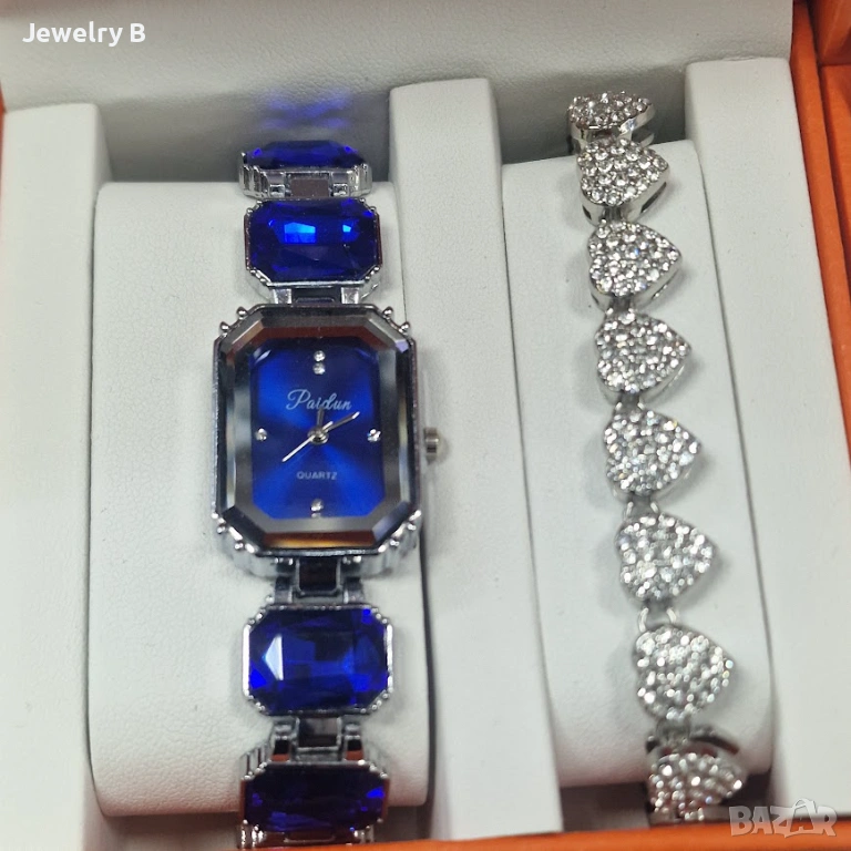 Комплект часовник и гривна със сърца - Sapphire Silver Watch Set, снимка 1