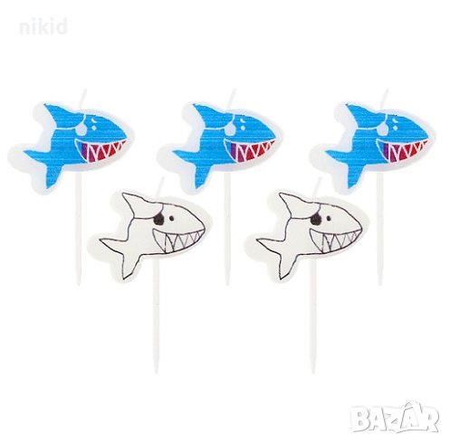 5 бр Акула Акули shark свещи за торта Рожден ден детско парти свещ, снимка 1