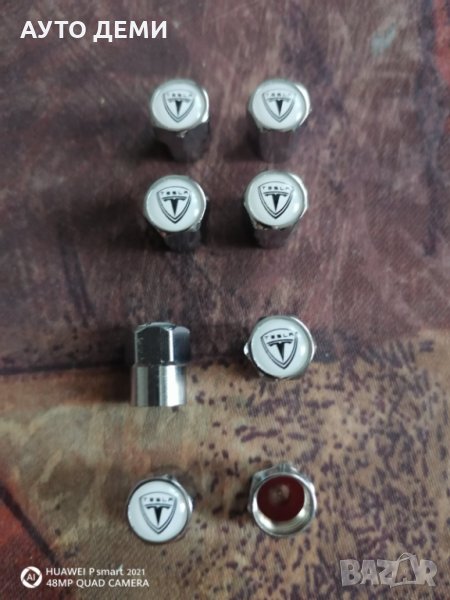 Качественни неръждаем метал хром капачки за вентили на гуми с емблема Tesla Тесла за кола автомобил , снимка 1