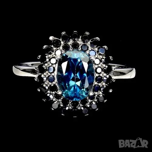 925 сребърен пръстен с London Blue топаз 8x6mm Халка 8/57/18.19, снимка 1
