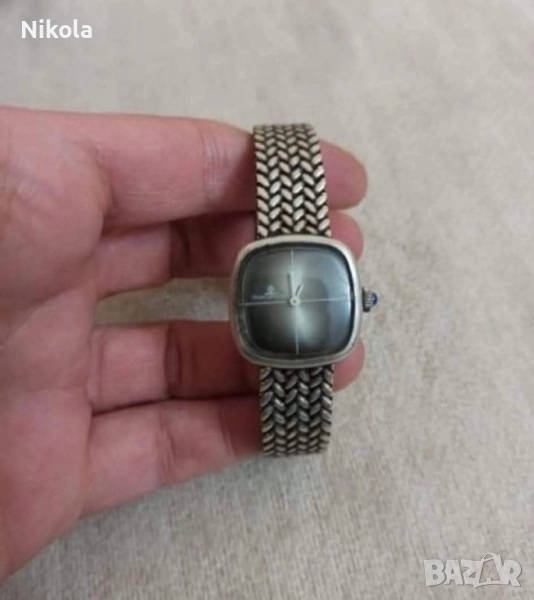 BAUME & MERCIER-Сребърен дамски часовник,сребърна верижка с интересна масивна плетка, 800 проба, снимка 1