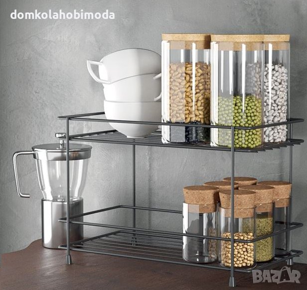 Метален рафт на 2 нива Черен 32,5x15,5x21,5 см, снимка 1