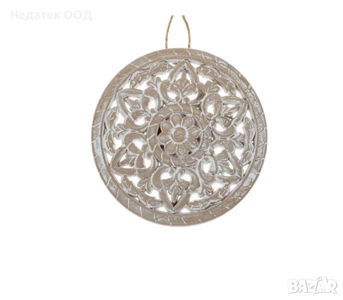 Декоративна, етническа дърворезба, с бели цветя, 20 см, снимка 1