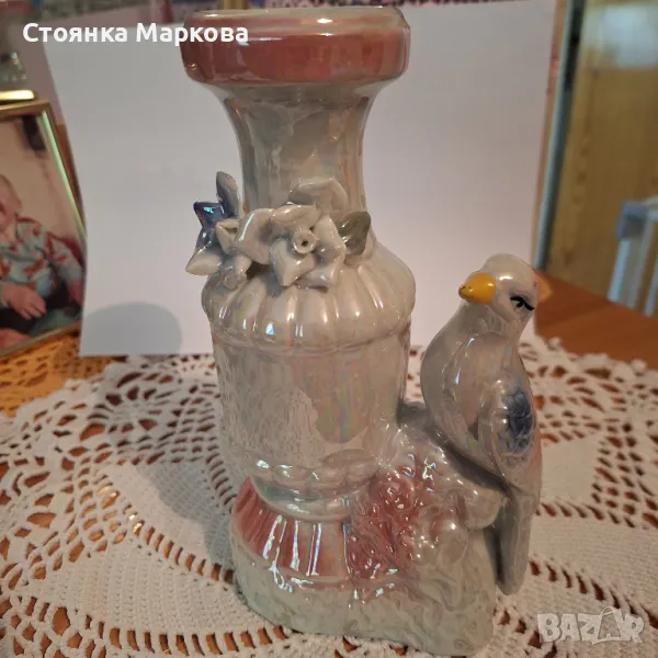 Ваза с цветя и птиче, снимка 1