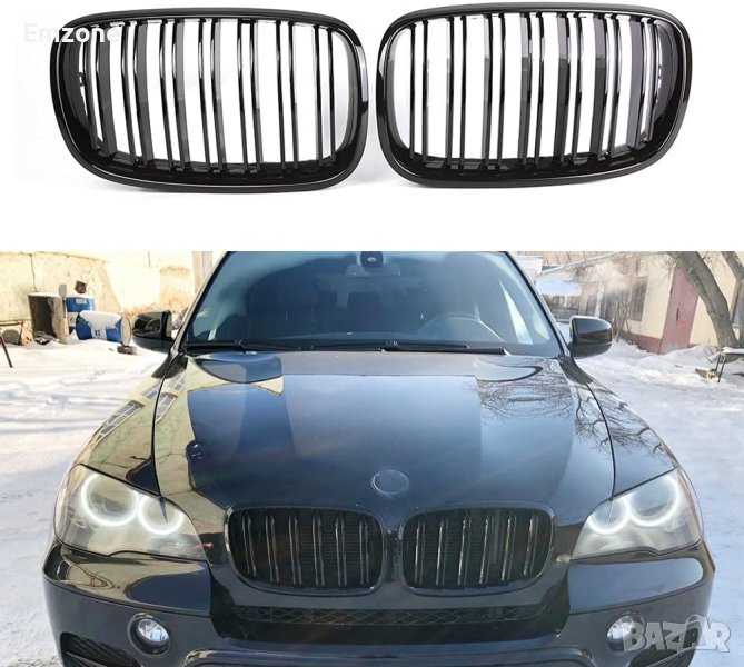 Двойни M Бъбреци Решетки за BMW X5 E70 X6 E71 Черен Гланц 2008-2013г., снимка 1