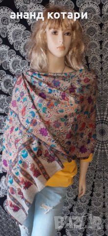 Шал - 100% пашмина с бродерия-1, снимка 1