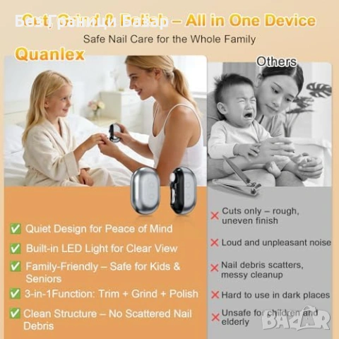 Нов Електрически уред за нокти 3 в 1 с пила и полиране 2 скорости за ръце и крака с LED светлина, снимка 2 - Други - 54211432