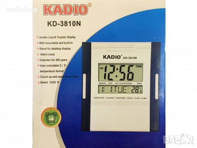 Голям настолно-стенен мултифункционален електронен часовник KADIO KD-3810N, снимка 2 - Друга електроника - 40006683