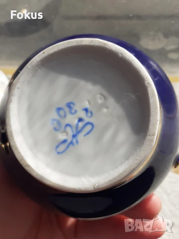 Руски порцелан троен сет позлата и кобалт маркировка, снимка 5 - Антикварни и старинни предмети - 50966610