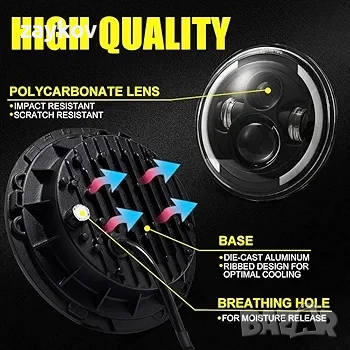 Kairiyard 7-инчови кръгли LED фарове 100W 10000LM 4 лещи Angel Eyes 3000K + 6000K 4 режима, снимка 3 - Друга електроника - 50656740