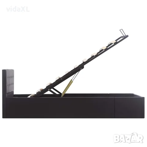vidaXL Легло с повдигащ механизъм, черно, изкуствена кожа, 90x200 cм, снимка 7 - Спални и легла - 56146493