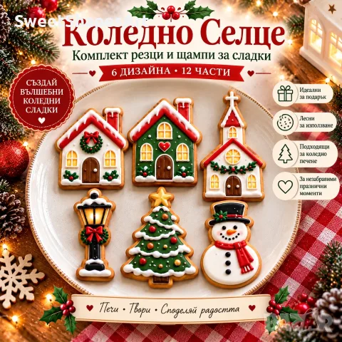 Коледно селце - резци и щампи за сладки, 12 части
