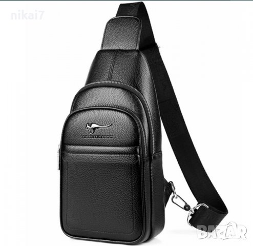 мъжка чанта кожена за през гърди 2 отделения с цип, снимка 5 - Чанти - 37639777