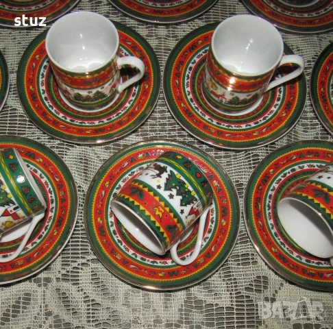 Порцеланови чашки за кафе с чинийки, с коледни мотиви, нови, снимка 6 - Чаши - 52585463