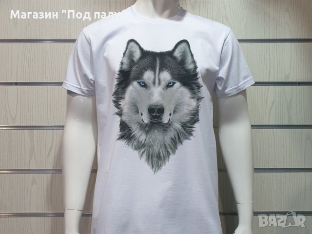 Нова мъжка бяла тениска с дигитален печат Хъски със сини очи, снимка 7 - Тениски - 29888424